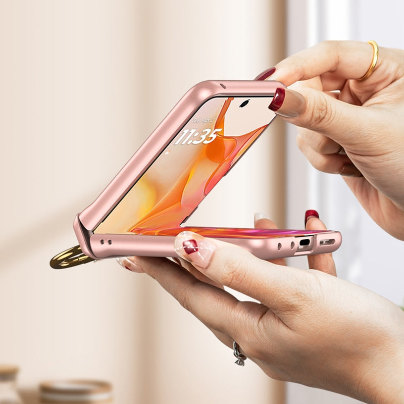 For Motorola Razr 50 Ultra GKK Integrated Magnetic Hinged Flip Case with Ring Holder(Pink)