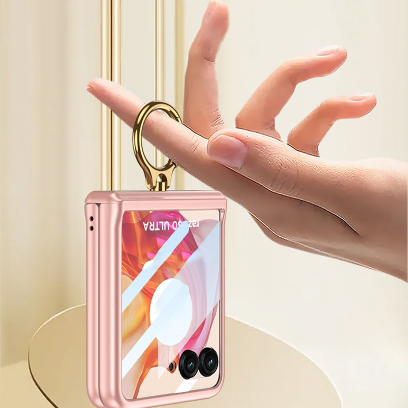 For Motorola Razr 50 Ultra GKK Integrated Magnetic Hinged Flip Case with Ring Holder(Pink)