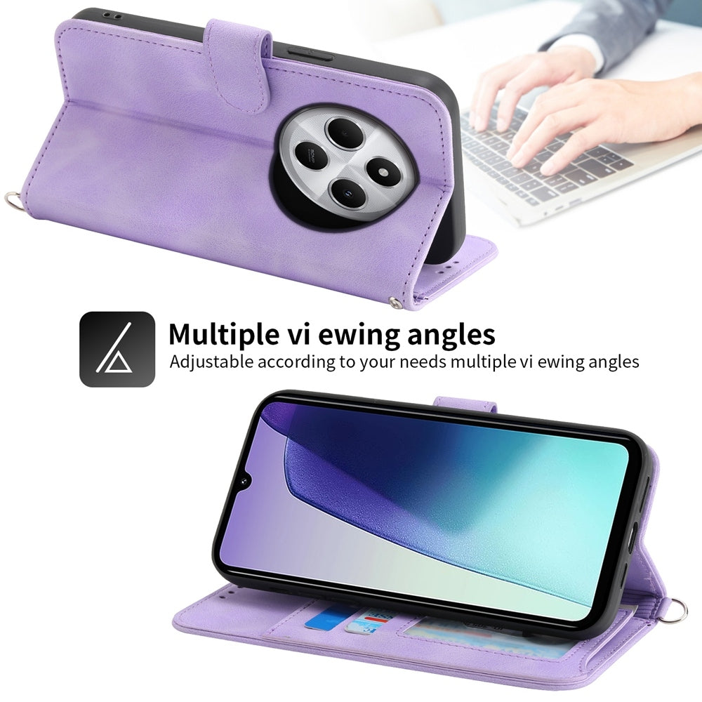 For Redmi 14C 4G Skin Feel Flowers Embossed Wallet Leather Phone Case(Purple)