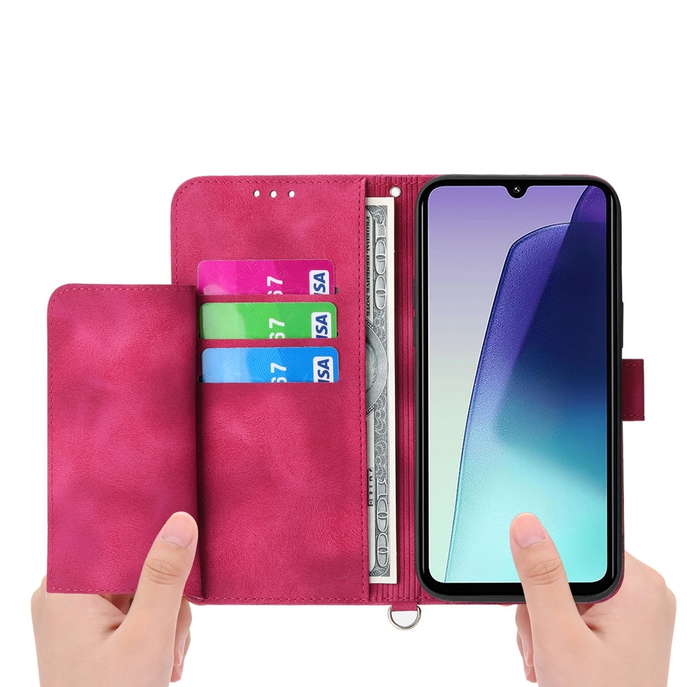 For Redmi 14C 4G Skin Feel Flowers Embossed Wallet Leather Phone Case(Wine Red)