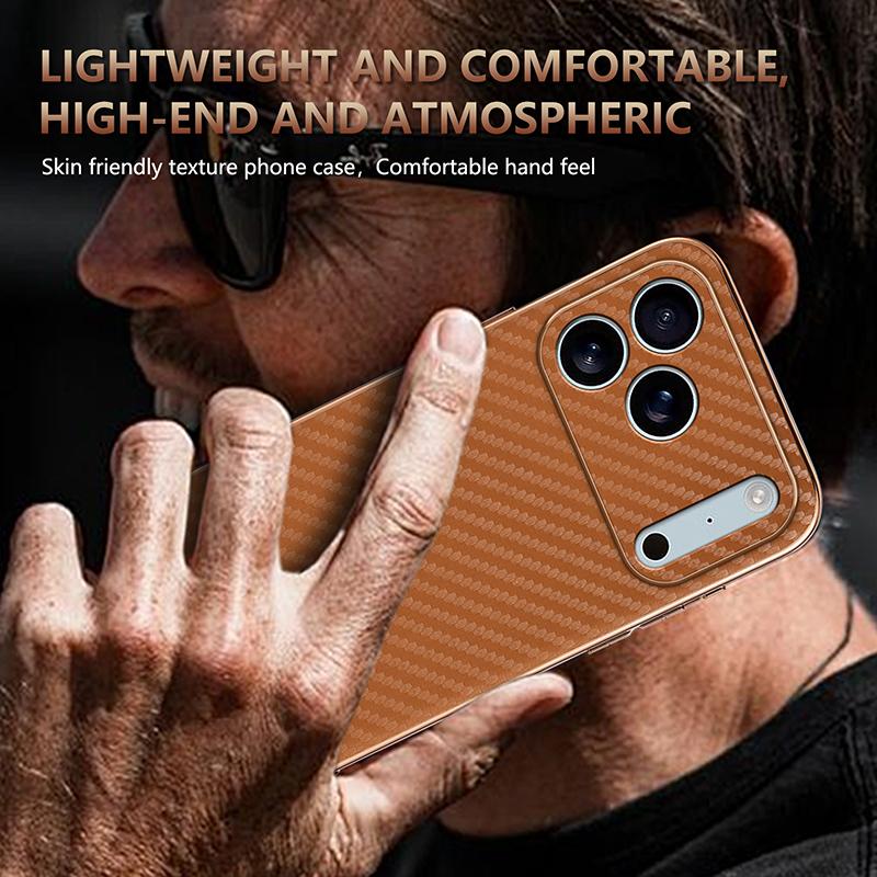 Compatible with iPhone 18 Pro AZNS Electroplated Edge Carbon Fiber Texture Phone Case - Blue