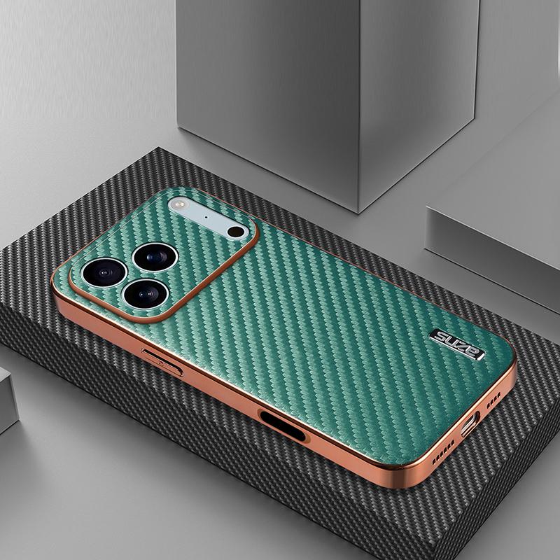 Compatible with iPhone 18 Pro AZNS Electroplated Edge Carbon Fiber Texture Phone Case - Green