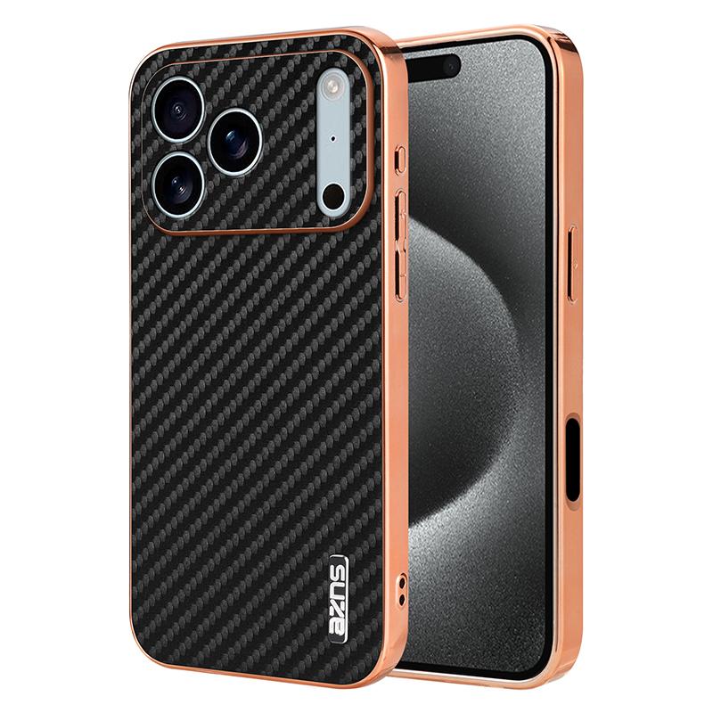 Compatible with iPhone 18 Pro Max AZNS Electroplated Edge Carbon Fiber Texture Phone Case - Black