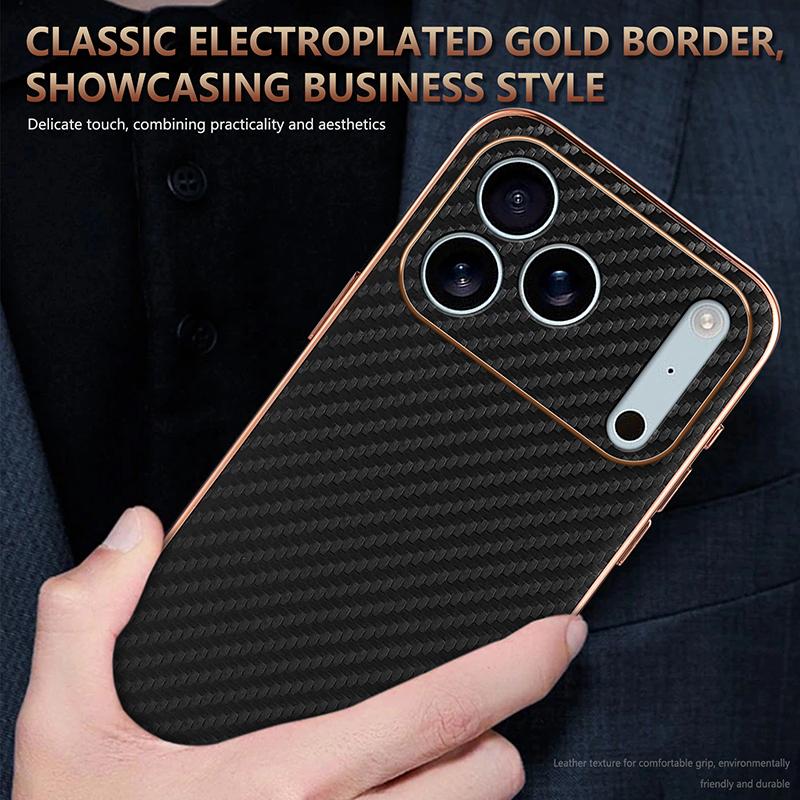 Compatible with iPhone 18 Pro Max AZNS Electroplated Edge Carbon Fiber Texture Phone Case - Blue