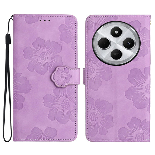 For Redmi 14C 4G Flower Embossing Pattern Leather Phone Case(Purple)