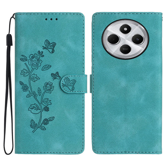 For Redmi 14C 4G Flower Butterfly Embossing Pattern Leather Phone Case(Sky Blue)