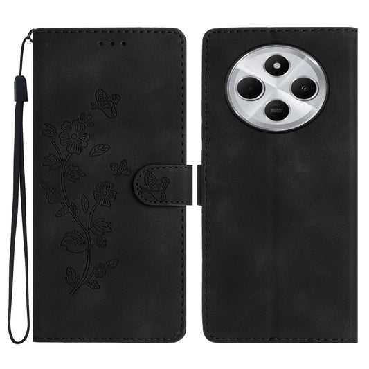 For Redmi 14C 4G Flower Butterfly Embossing Pattern Leather Phone Case(Black)