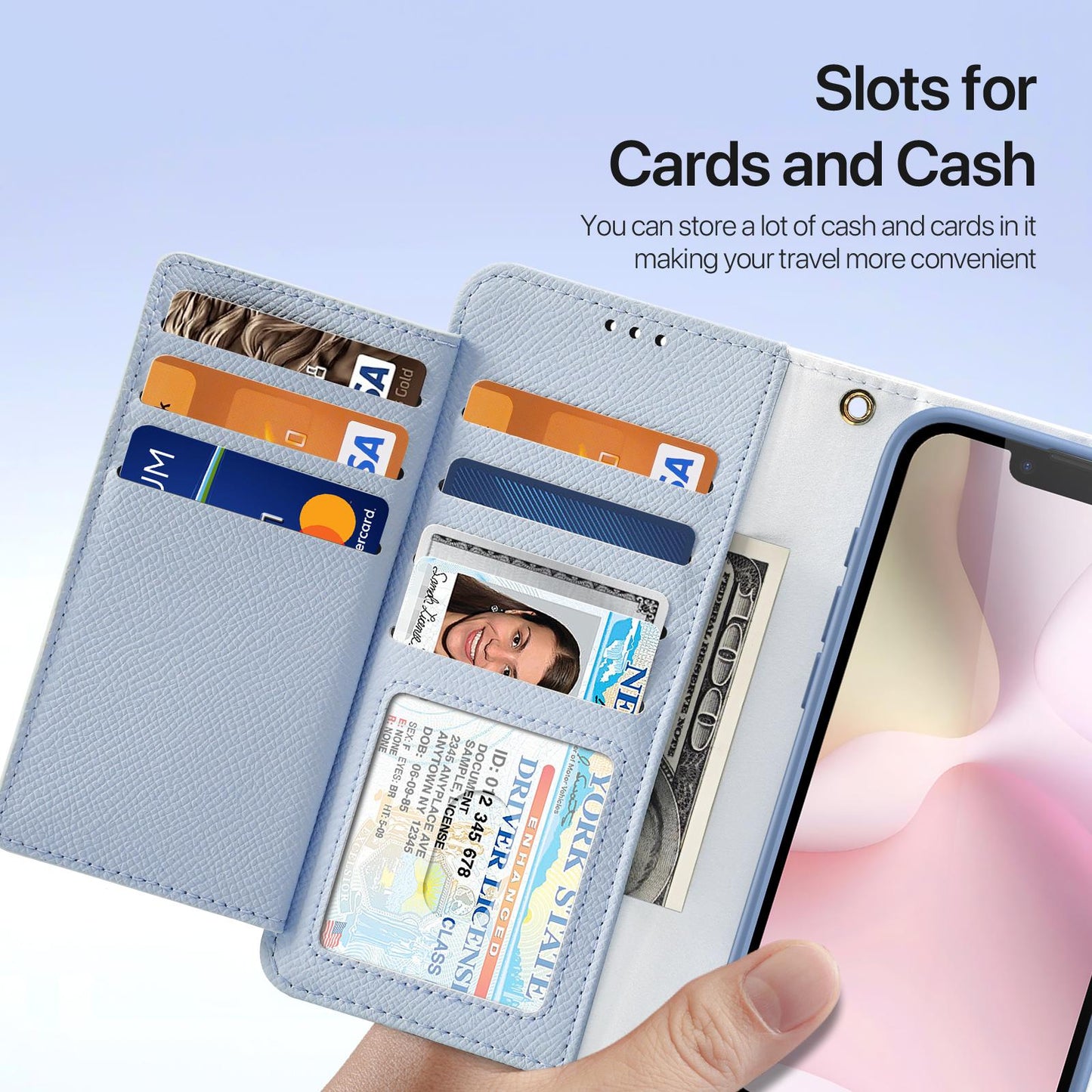 For iPhone 16e DUX DUCIS Lawa Series 2 in 1 Wallet Zipper Detachable MagSafe Phone Case with Lanyard(Light Blue)