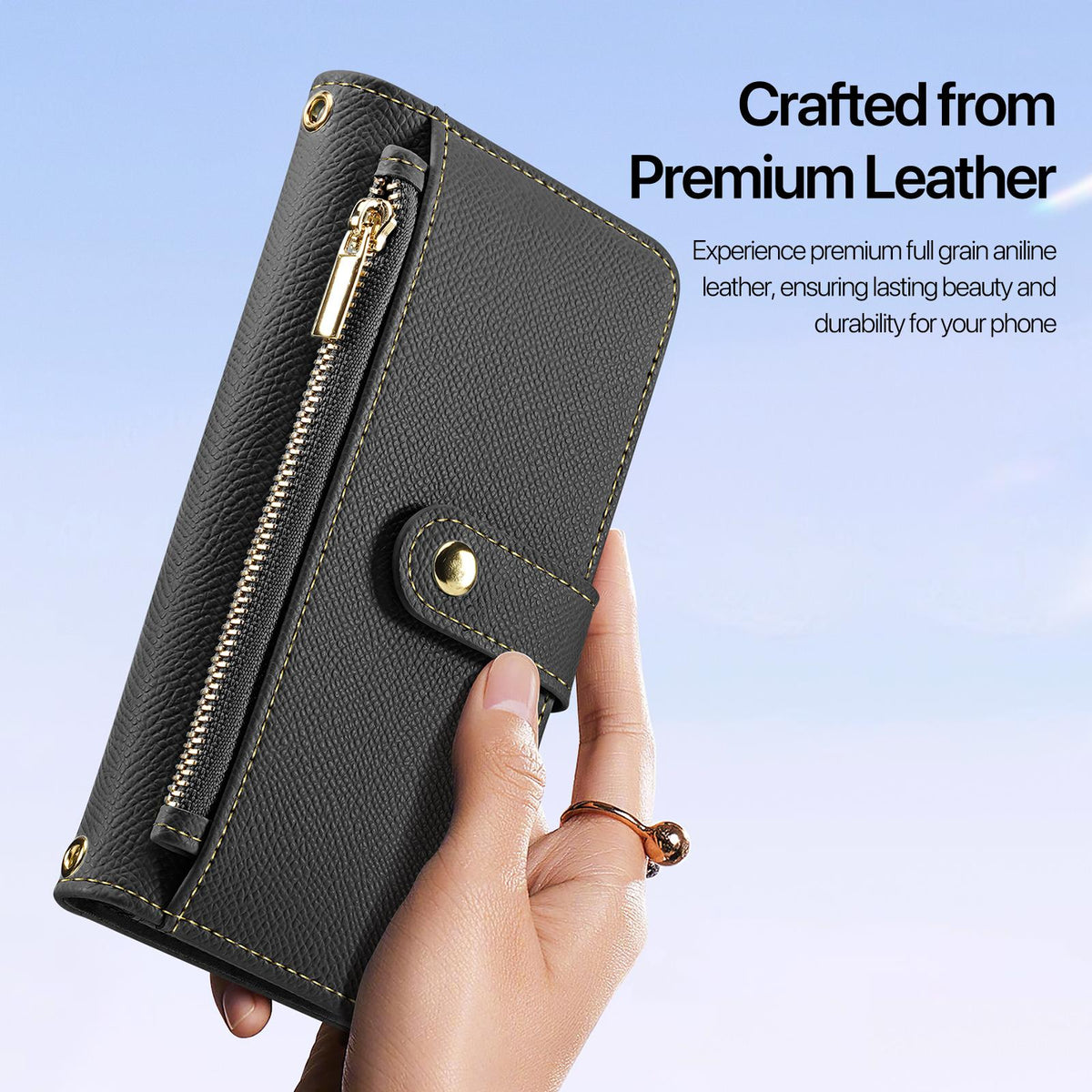 Compatible with iPhone 18 Pro Max DUX DUCIS Lawa Series 2 in 1 Wallet Zipper Detachable MagSafe Phone Case with Lanyard - Black