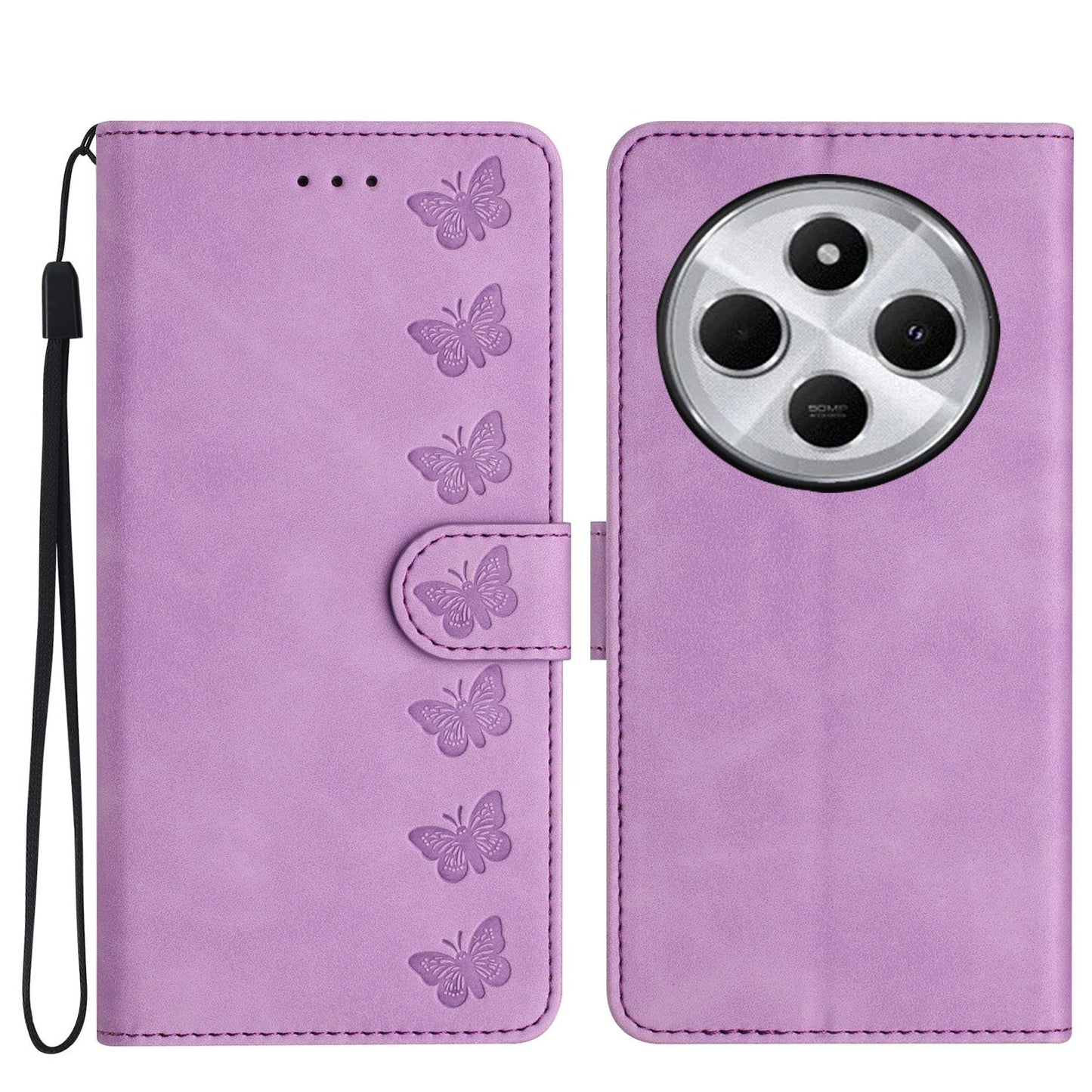 For Redmi 14C 4G Seven Butterflies Embossed Leather Phone Case(Purple)
