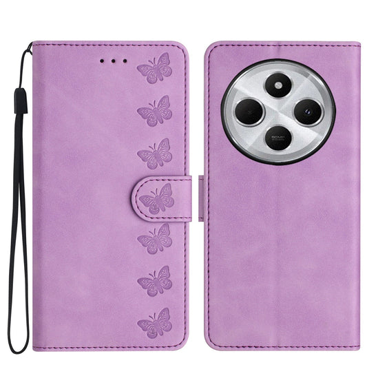For Redmi 14C 4G Seven Butterflies Embossed Leather Phone Case(Purple)