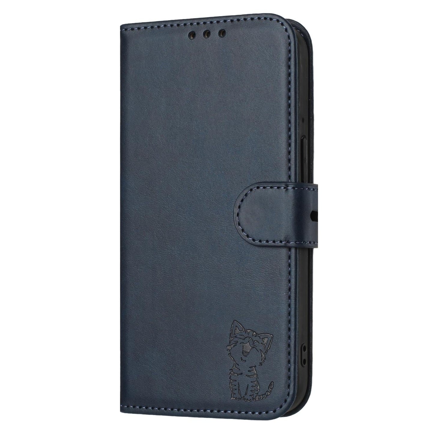 For Samsung Galaxy S25 Edge 5G Embossed Happy Cat Pattern Flip Leather Phone Case(Blue)