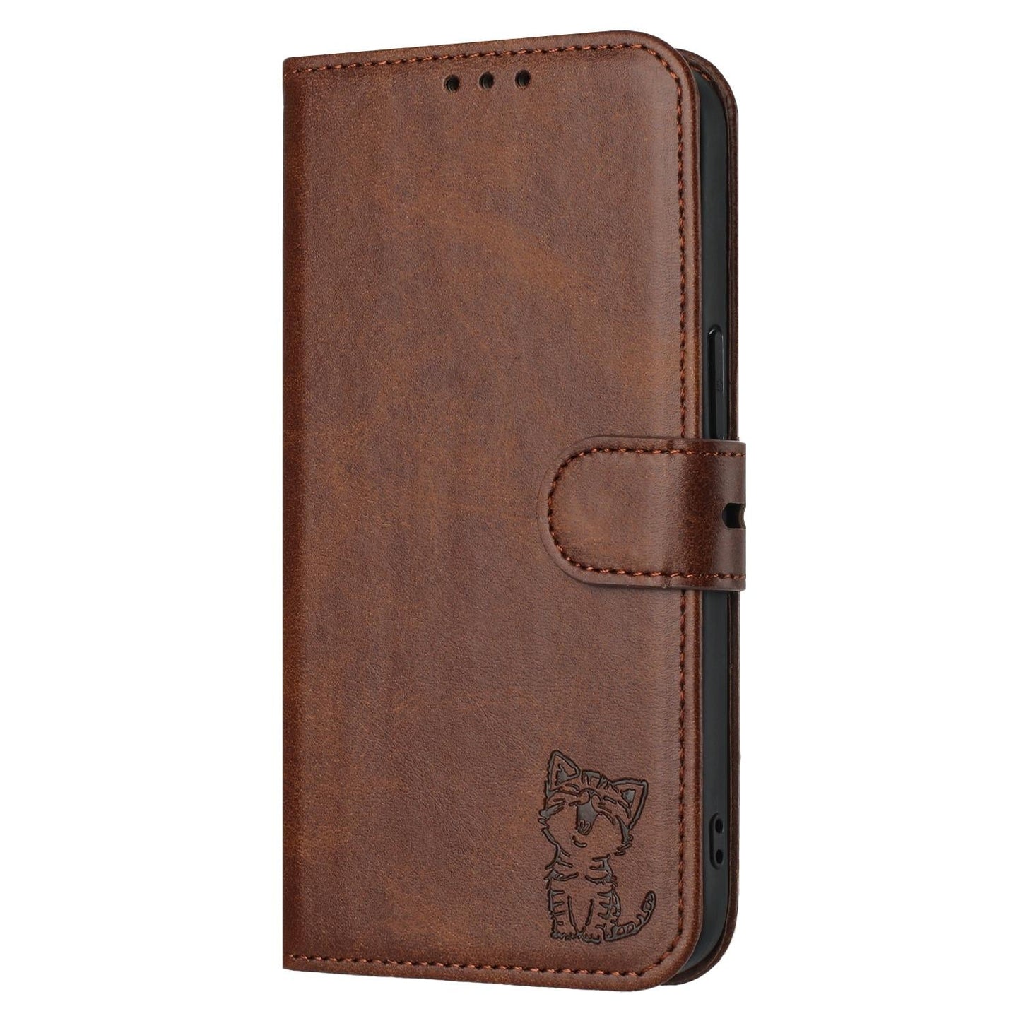 For Samsung Galaxy S25 Edge 5G Embossed Happy Cat Pattern Flip Leather Phone Case(Brown)