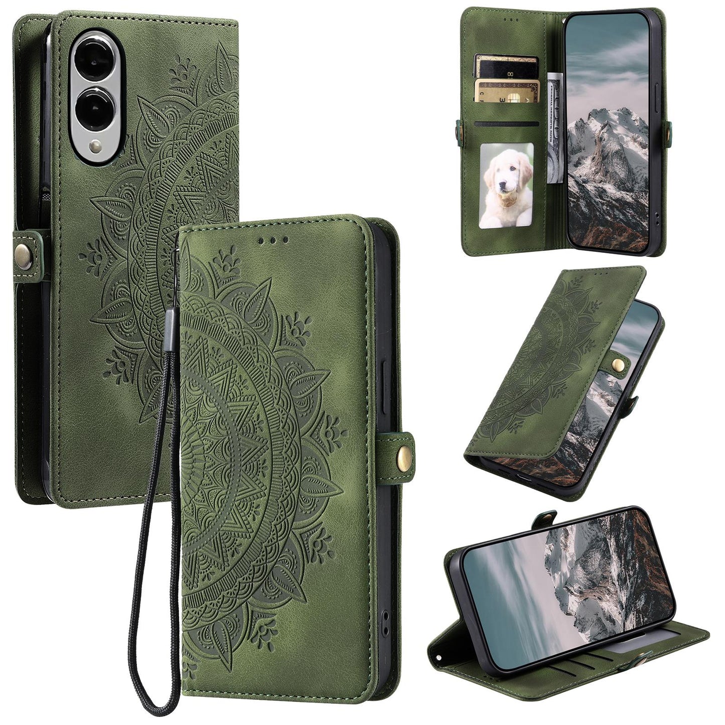 For Samsung Galaxy S25 Edge 5G Skin Feel Totem Embossed Leather Phone Case(Deep Green)