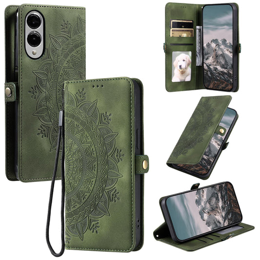 For Samsung Galaxy S25 Edge 5G Skin Feel Totem Embossed Leather Phone Case(Deep Green)