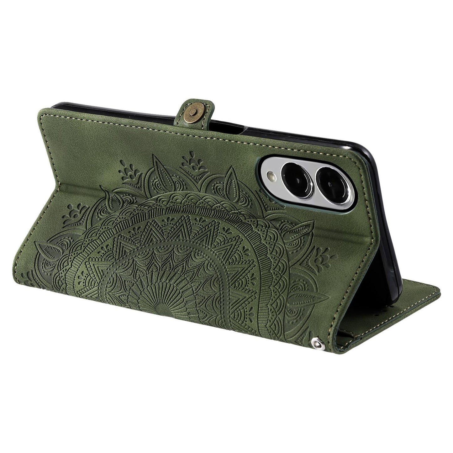 For Samsung Galaxy S25 Edge 5G Skin Feel Totem Embossed Leather Phone Case(Deep Green)