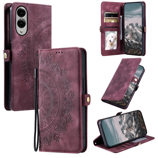 For Samsung Galaxy S25 Edge 5G Skin Feel Totem Embossed Leather Phone Case(Wine Red)
