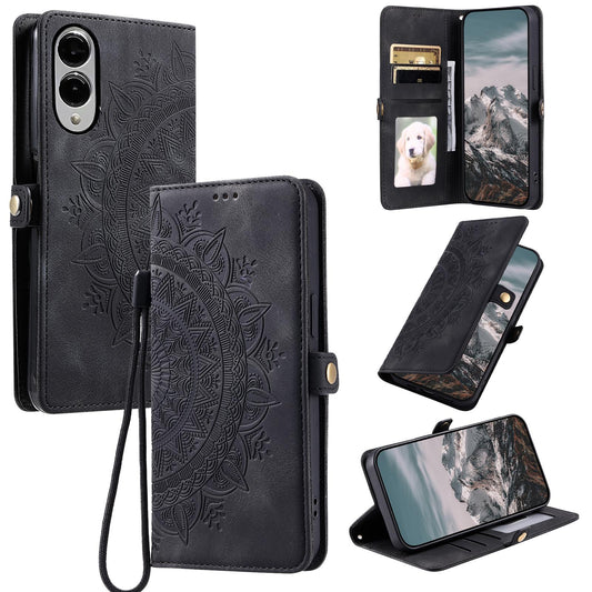For Samsung Galaxy S25 Edge 5G Skin Feel Totem Embossed Leather Phone Case(Black)