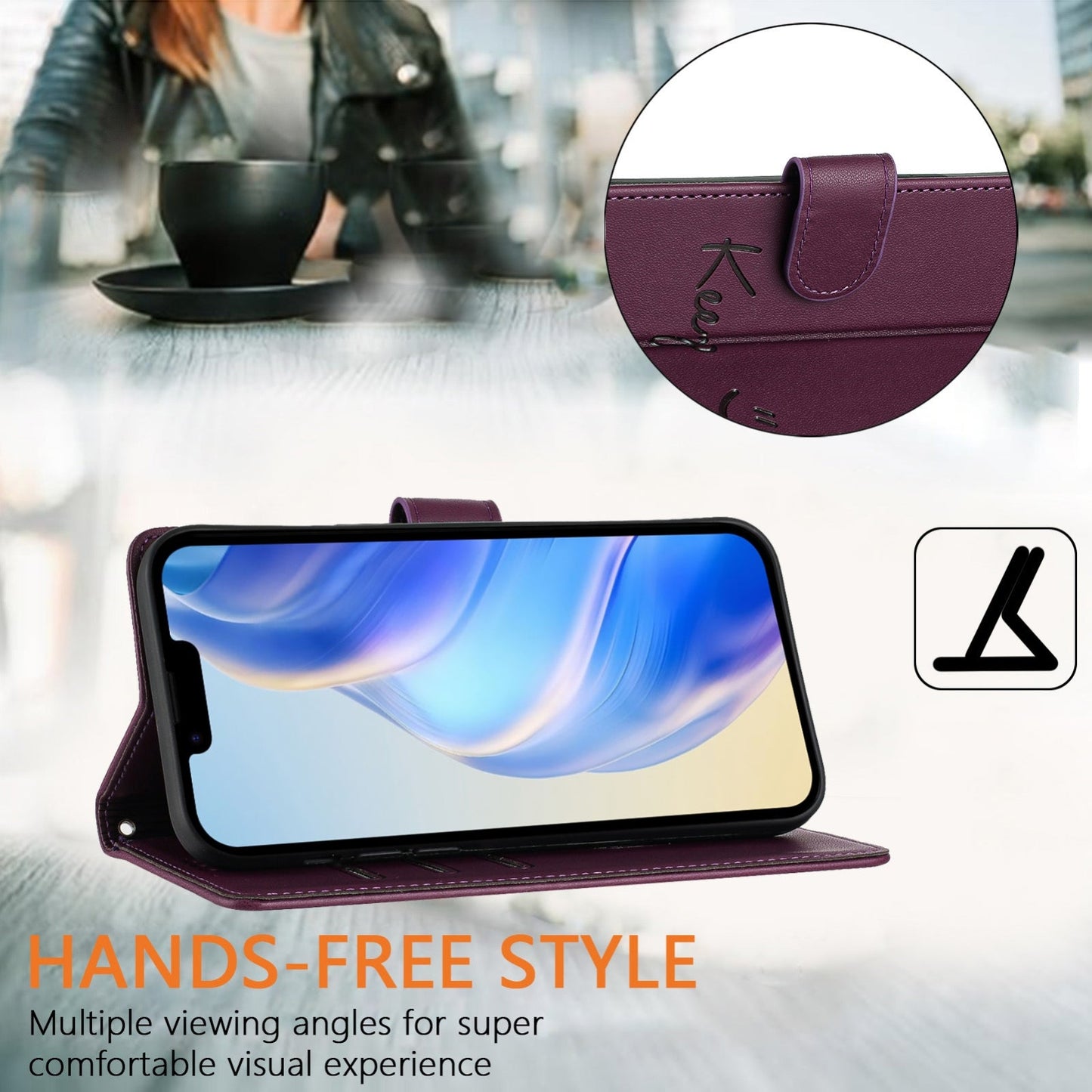 For iPhone 16e Smile Embossing RFID Leather Phone Case(Violet)