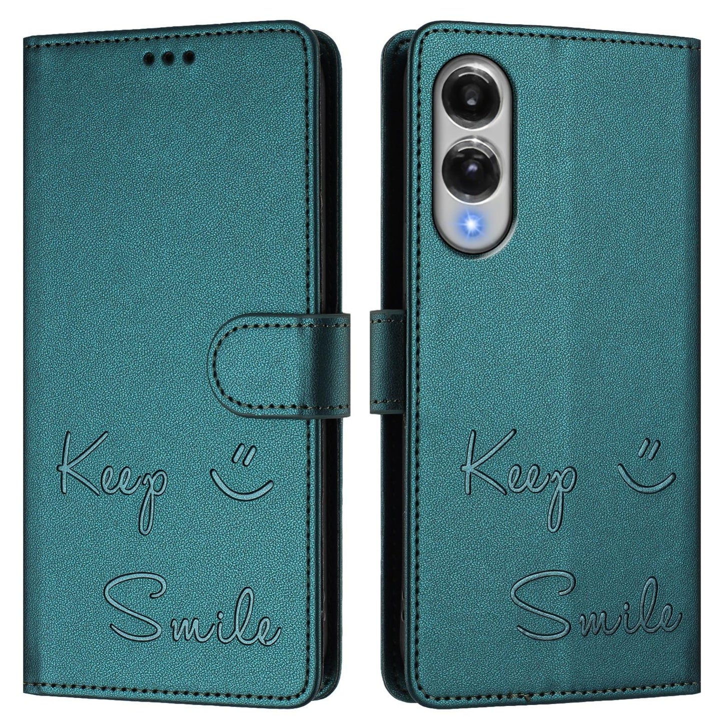 For Samsung Galaxy S25 Edge 5G Smile Embossing RFID Leather Phone Case(Peacock Green)