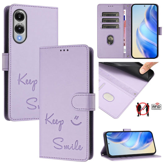 For Samsung Galaxy S25 Edge 5G Smile Embossing RFID Leather Phone Case(Light Purple)