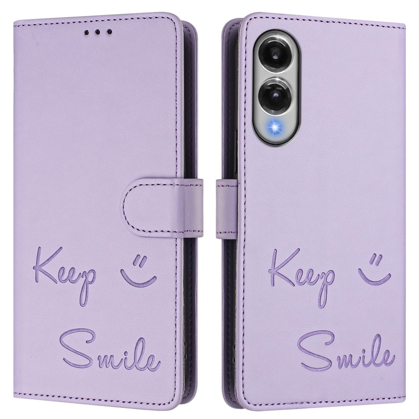 For Samsung Galaxy S25 Edge 5G Smile Embossing RFID Leather Phone Case(Light Purple)