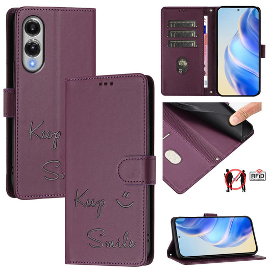 For Samsung Galaxy S25 Edge 5G Smile Embossing RFID Leather Phone Case(Violet)
