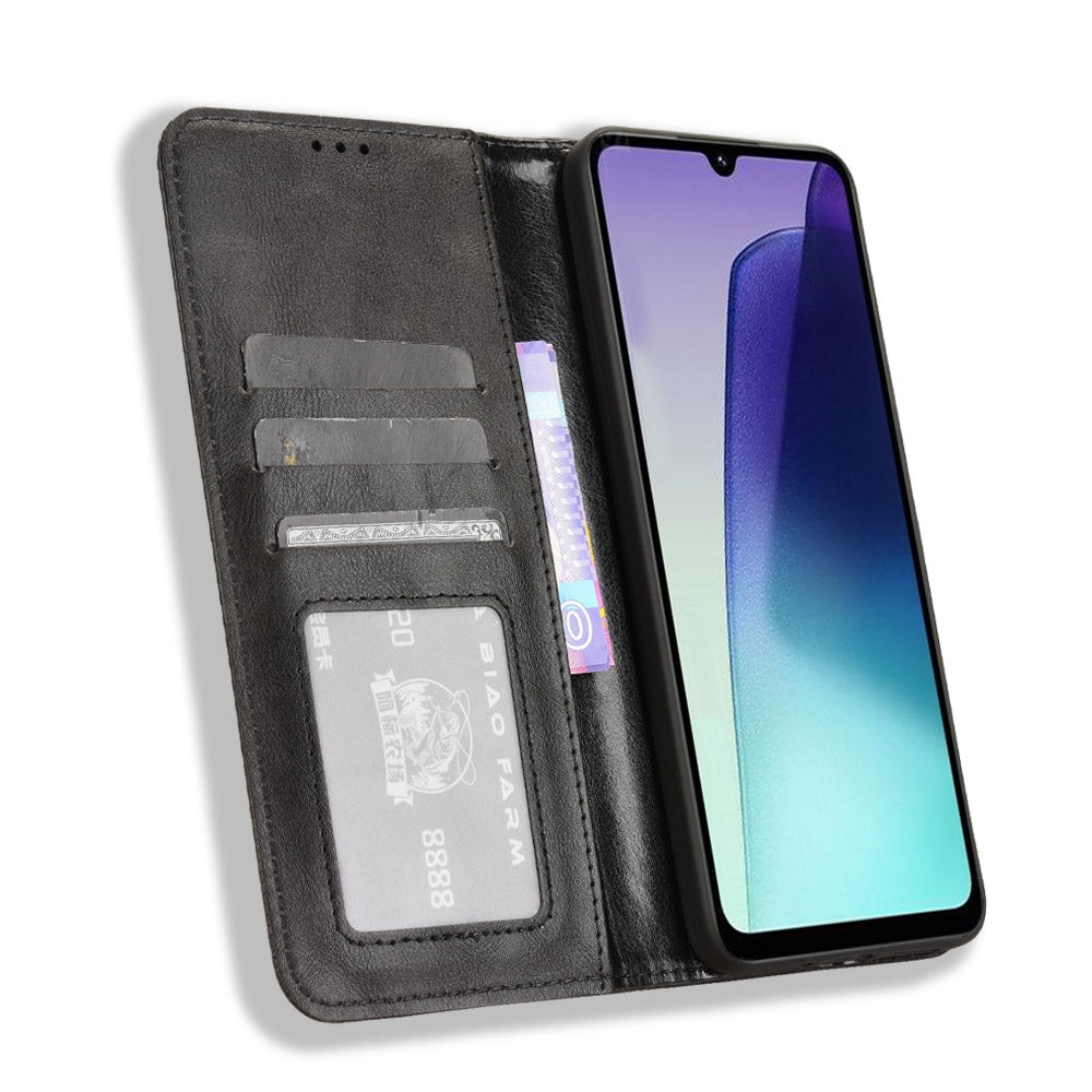 For Redmi 14C 4G Magnetic Buckle Retro Texture Leather Phone Case(Black)