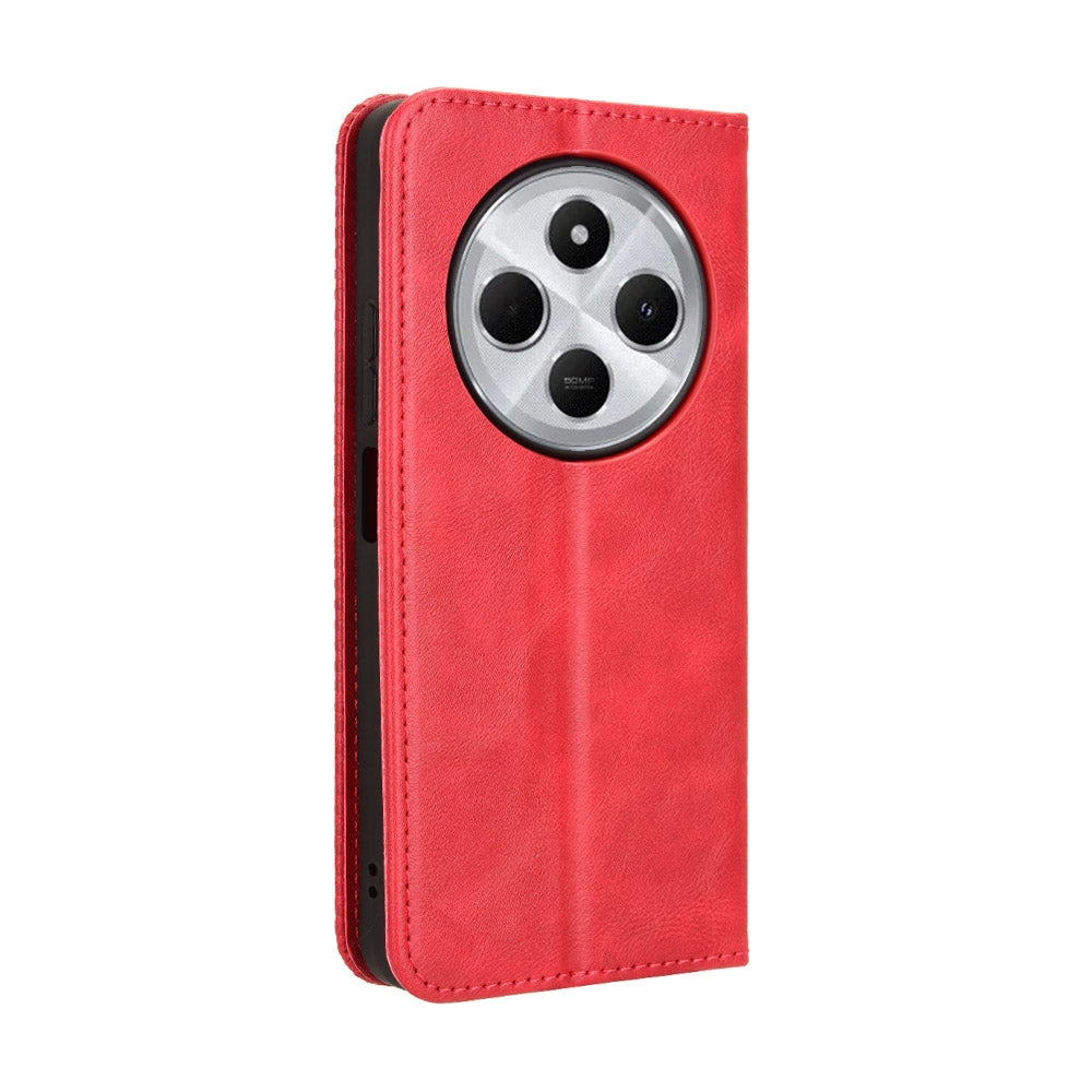 For Redmi 14C 4G Magnetic Buckle Retro Texture Leather Phone Case(Red)