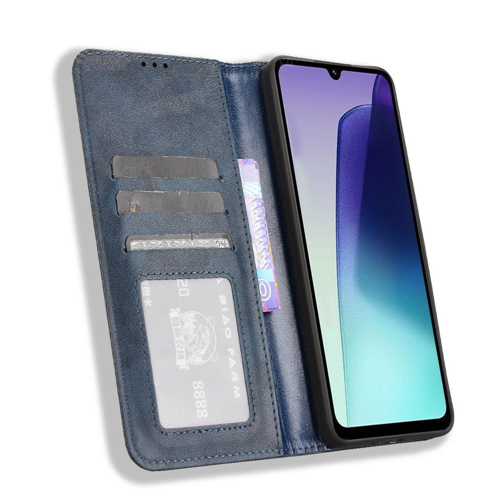 For Redmi 14C 4G Magnetic Buckle Retro Texture Leather Phone Case(Blue)