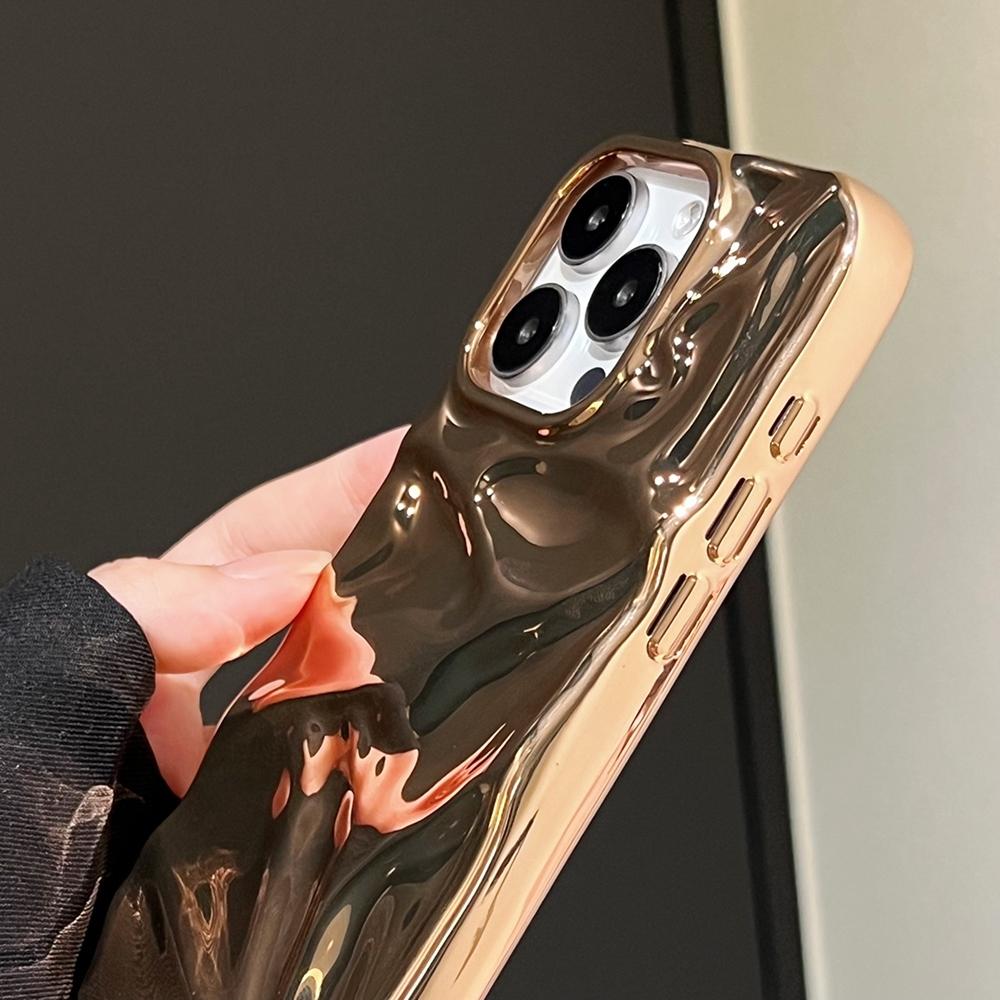 Compatible with iPhone 18 Pro Max Water Ripple Electroplating Paint TPU Phone Case - Bright Gold