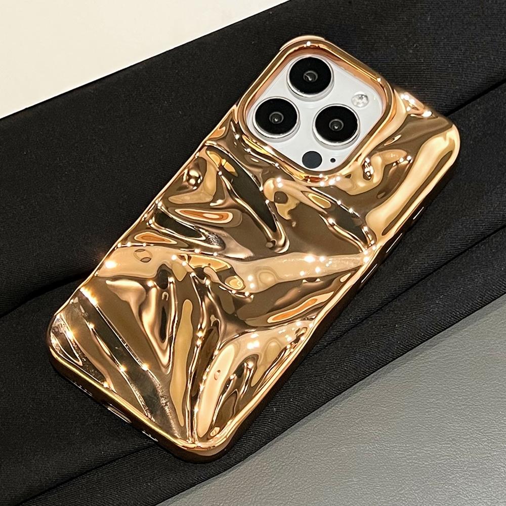 Compatible with iPhone 18 Pro Max Water Ripple Electroplating Paint TPU Phone Case - Bright Gold