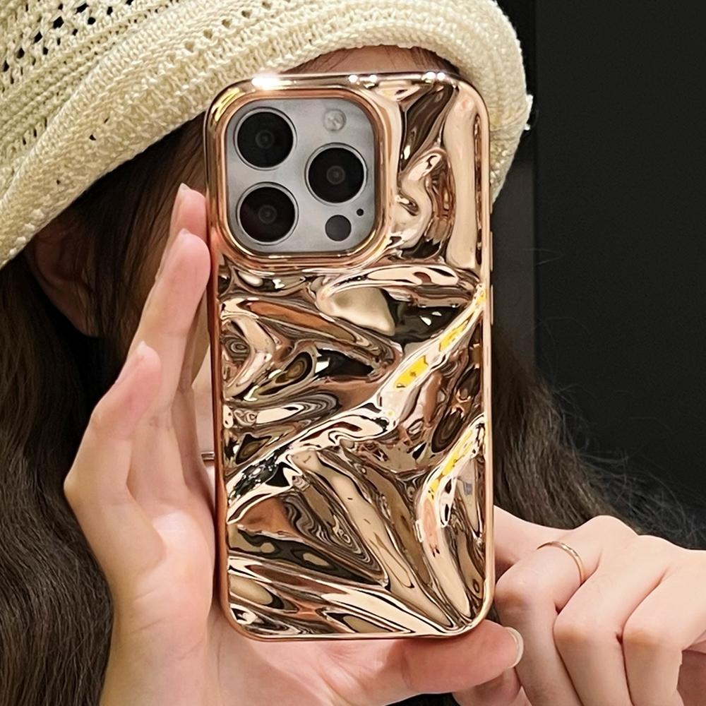 Compatible with iPhone 18 Pro Max Water Ripple Electroplating Paint TPU Phone Case - Bright Gold