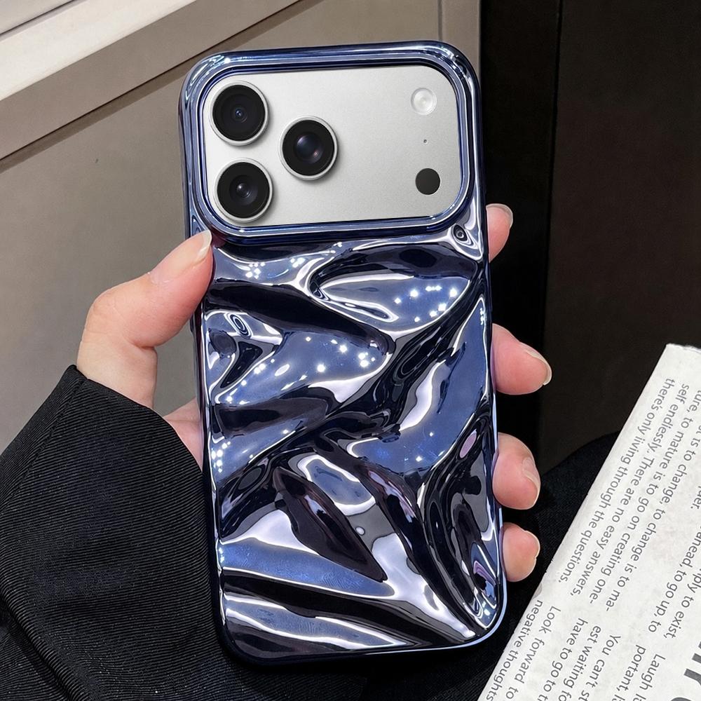 Compatible with iPhone 18 Pro Max Water Ripple Electroplating Paint TPU Phone Case - Dark Blue