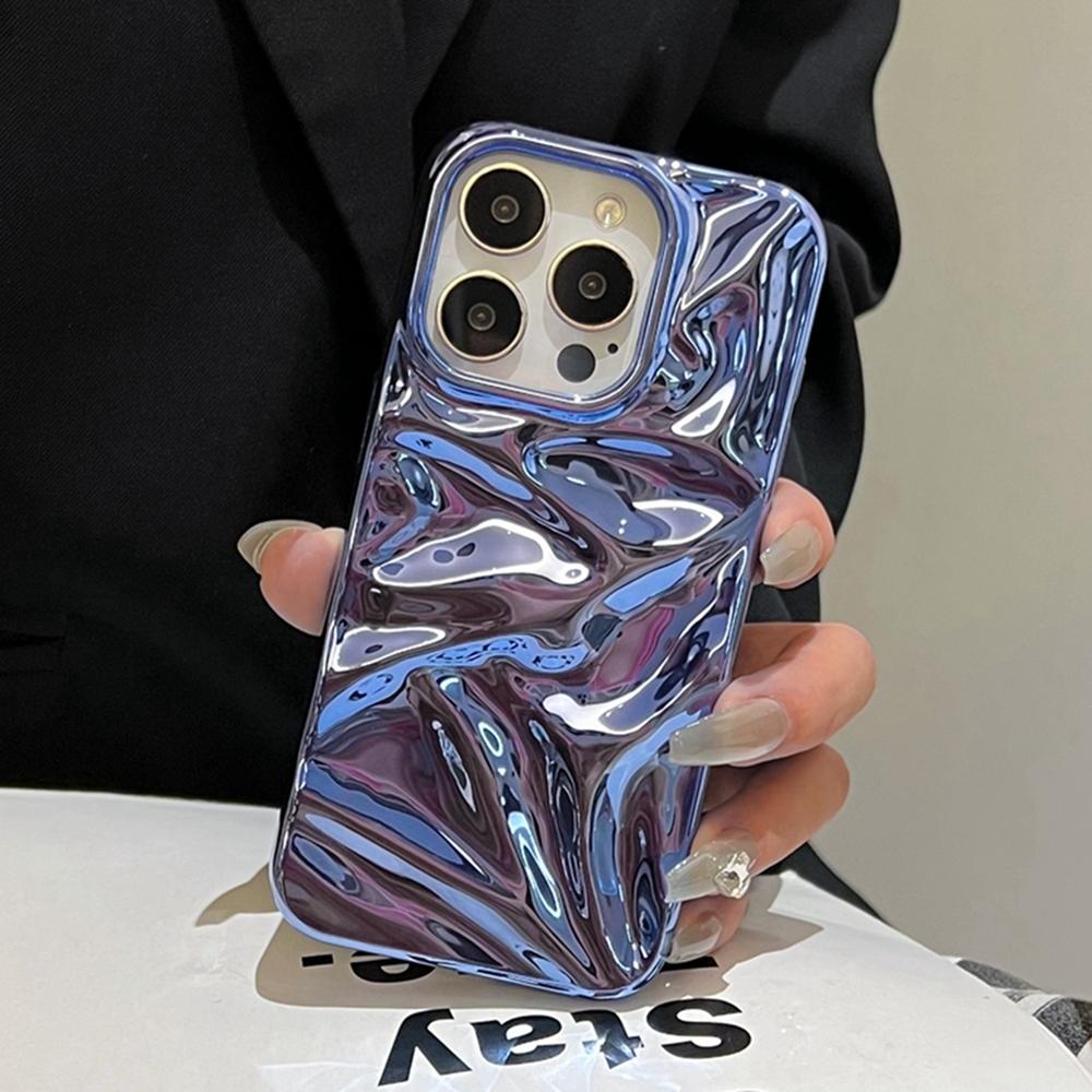 Compatible with iPhone 18 Pro Max Water Ripple Electroplating Paint TPU Phone Case - Dark Blue
