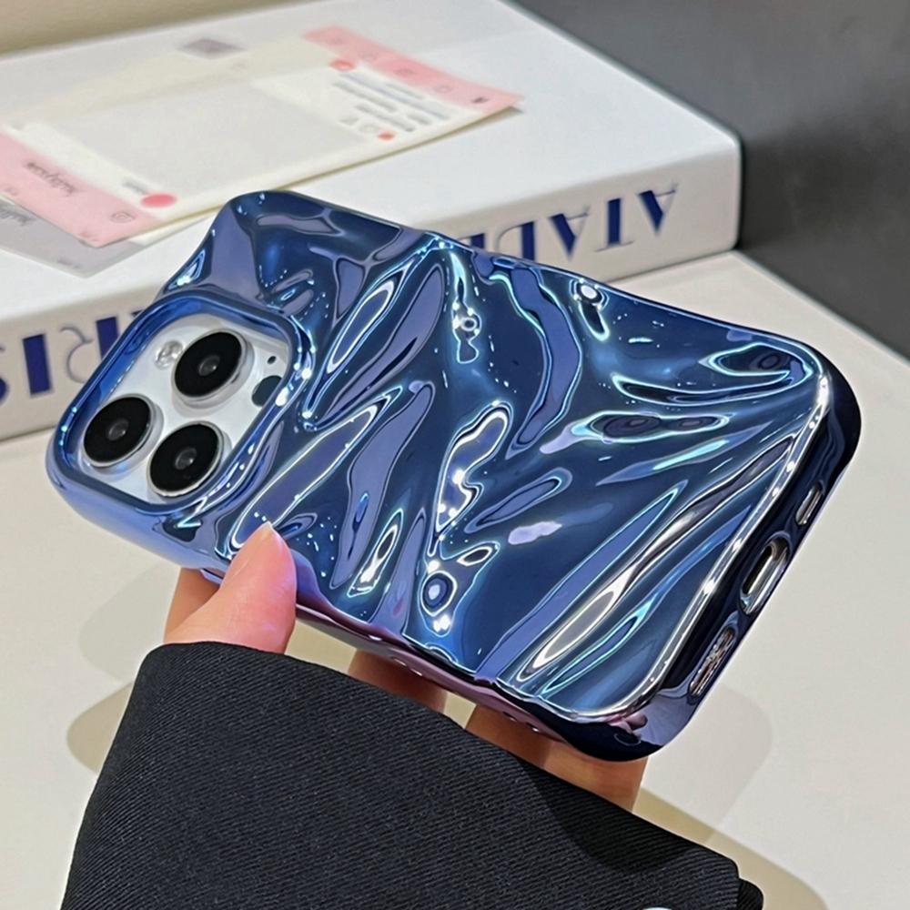Compatible with iPhone 18 Pro Max Water Ripple Electroplating Paint TPU Phone Case - Dark Blue