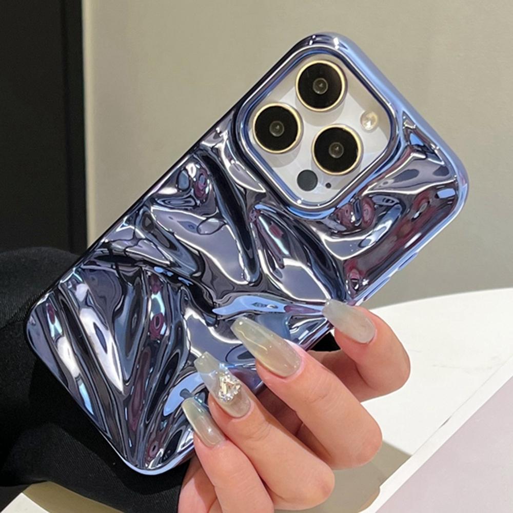 Compatible with iPhone 18 Pro Max Water Ripple Electroplating Paint TPU Phone Case - Dark Blue