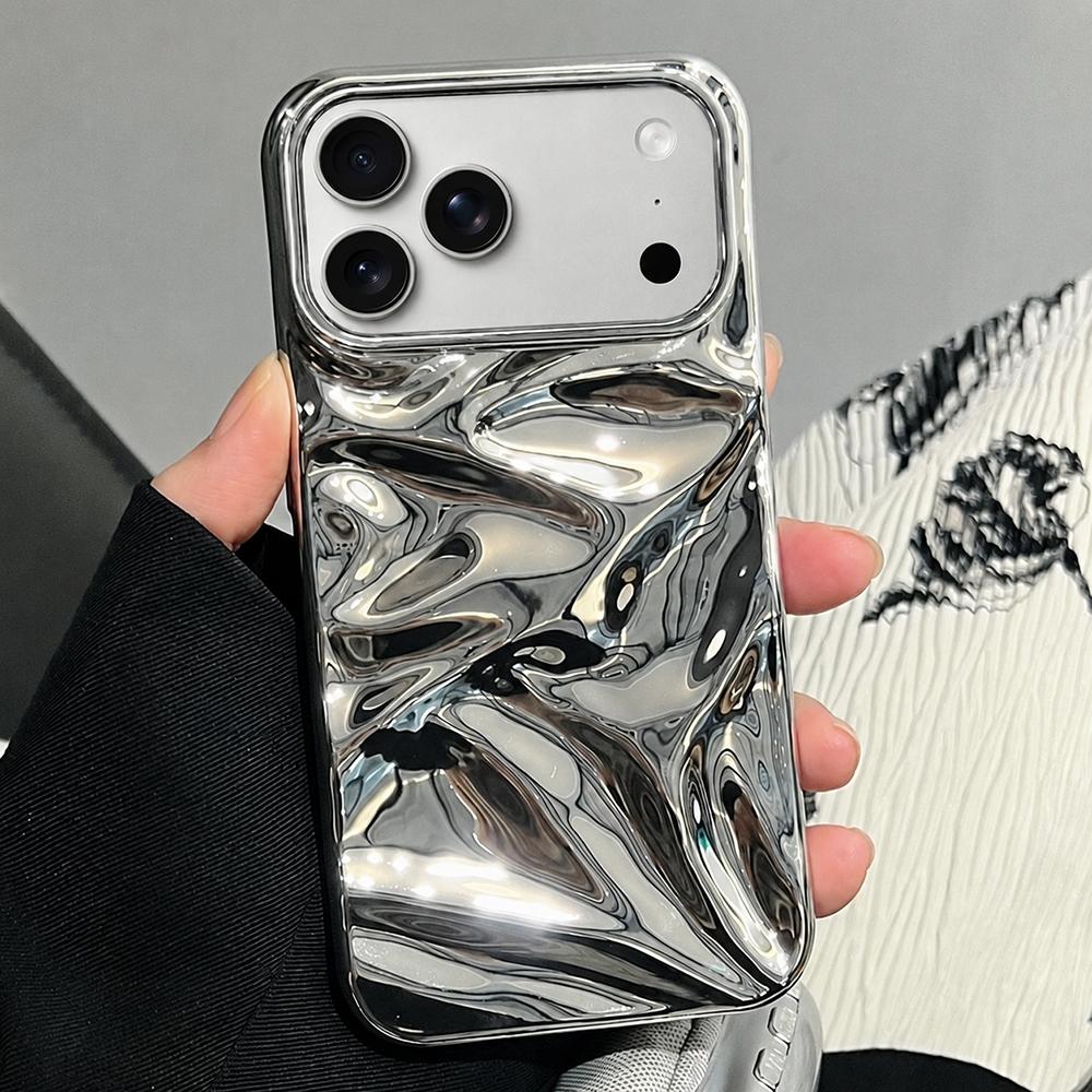 Compatible with iPhone 18 Pro Max Water Ripple Electroplating Paint TPU Phone Case - Bright Silver