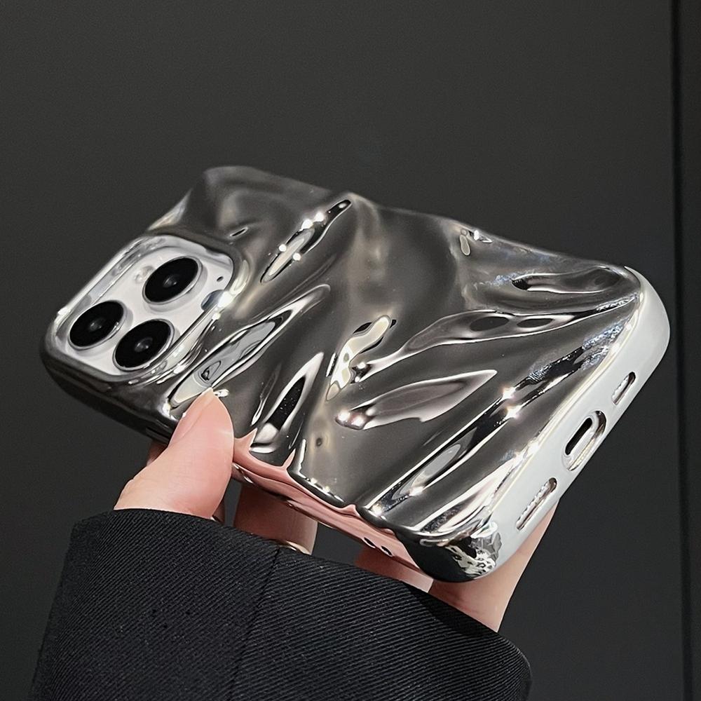Compatible with iPhone 18 Pro Max Water Ripple Electroplating Paint TPU Phone Case - Bright Silver