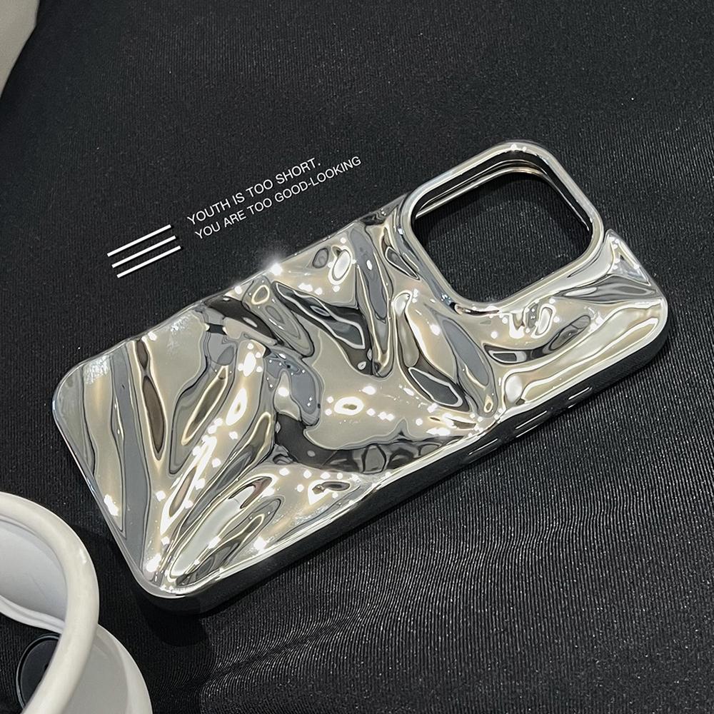 Compatible with iPhone 18 Pro Max Water Ripple Electroplating Paint TPU Phone Case - Bright Silver