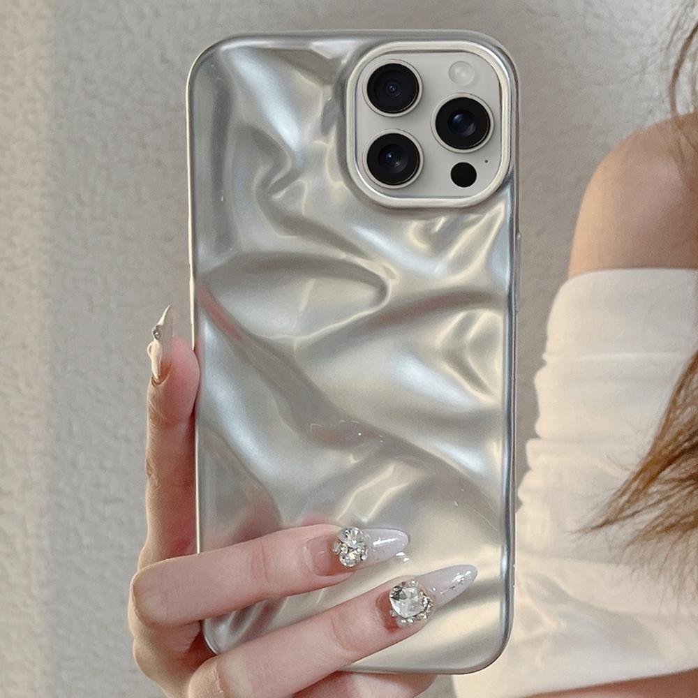 Compatible with iPhone 18 Pro Max Water Ripple Electroplating Paint TPU Phone Case - Silver