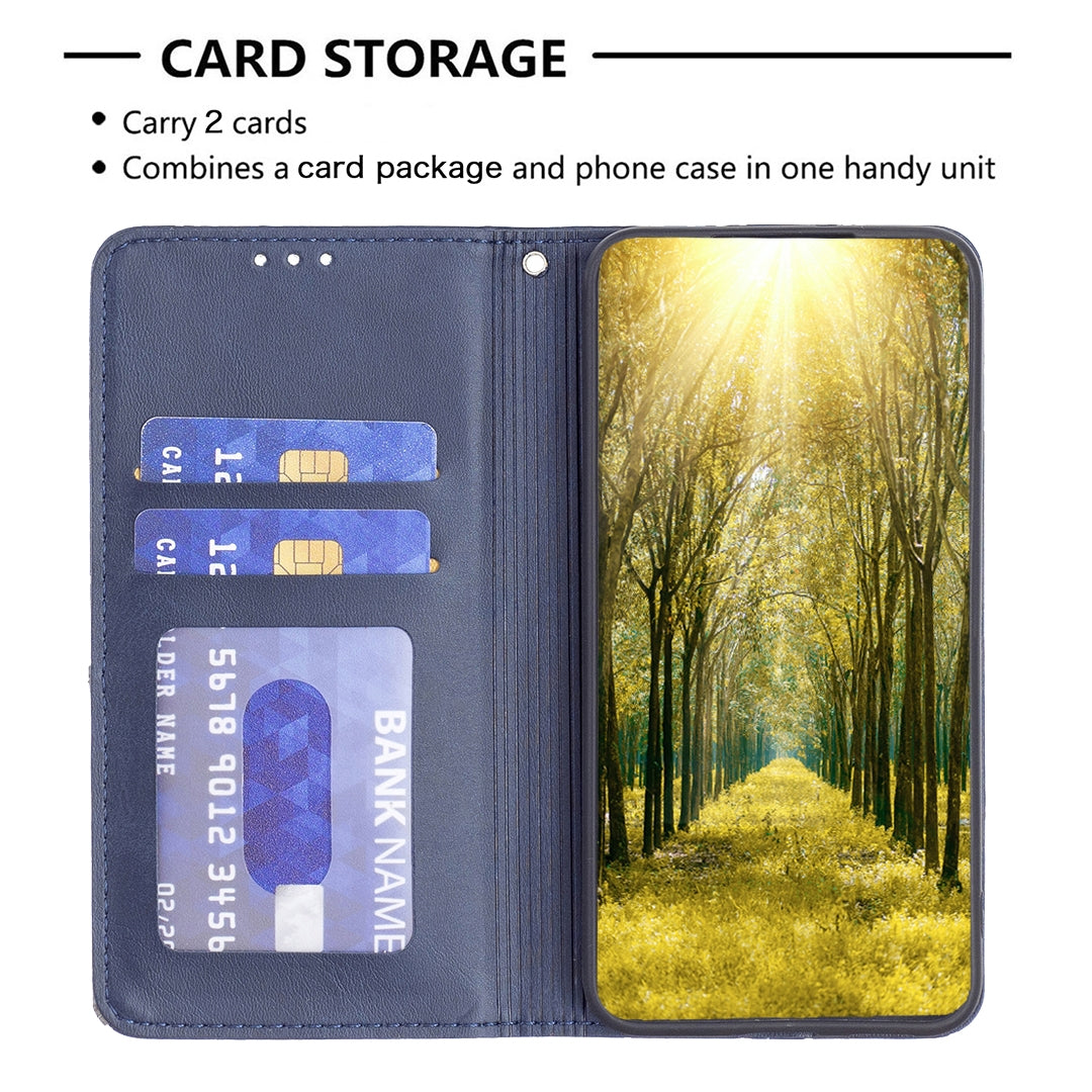 For Redmi 14C 4G Rhombus Texture Magnetic Leather Phone Case(Blue)