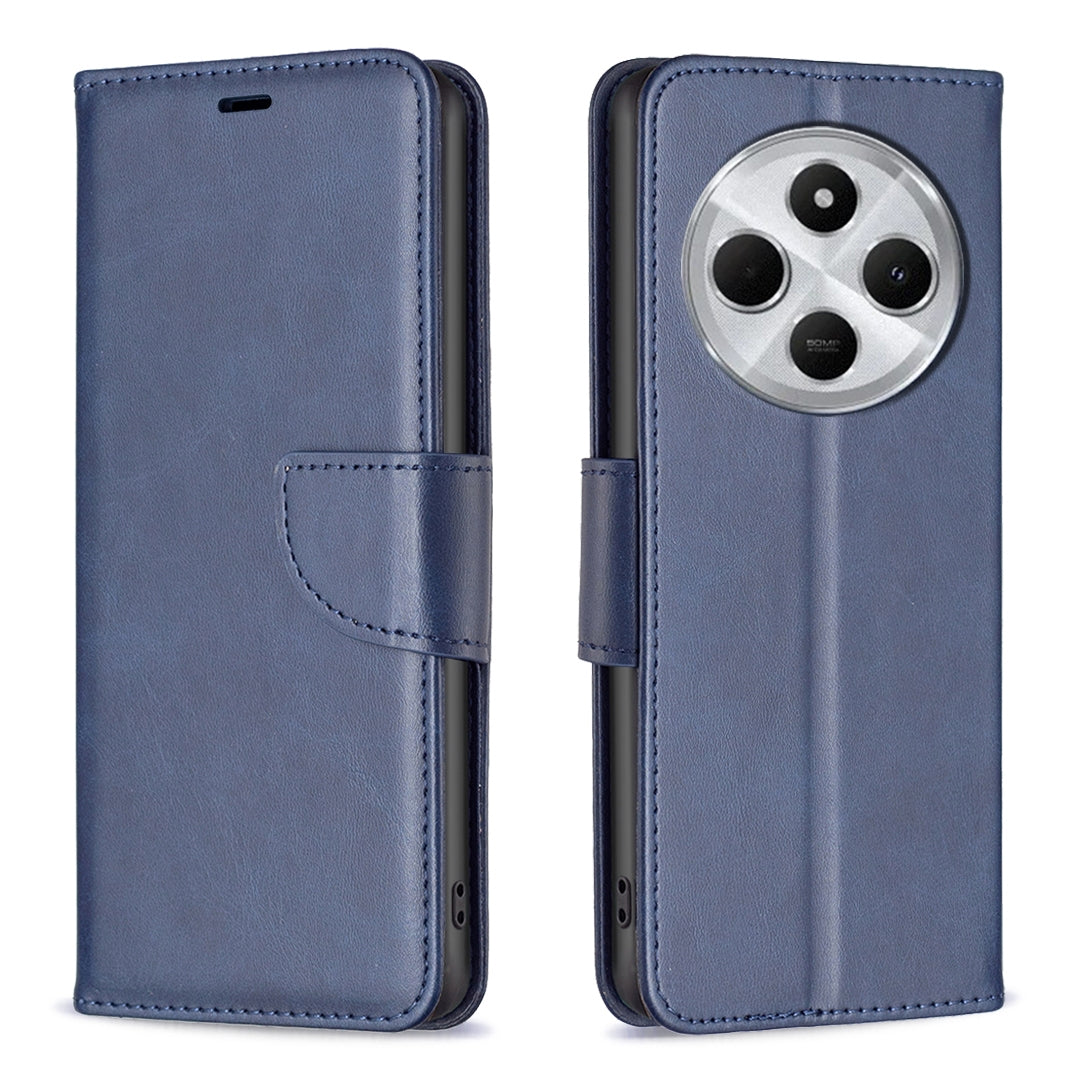For Redmi 14C 4G Lambskin Texture Pure Color Flip Leather Phone Case(Blue)