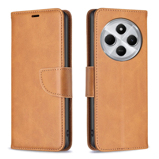 For Redmi 14C 4G Lambskin Texture Pure Color Flip Leather Phone Case(Yellow)