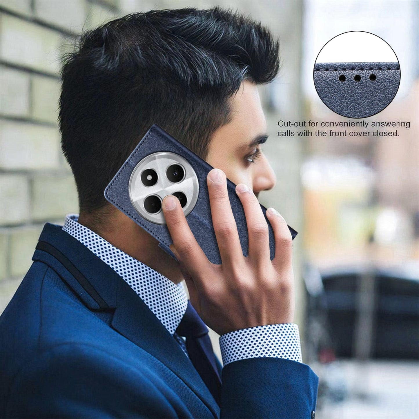 For Redmi 14C 4G Litchi Texture RFID Anti-theft Leather Phone Case(Blue)