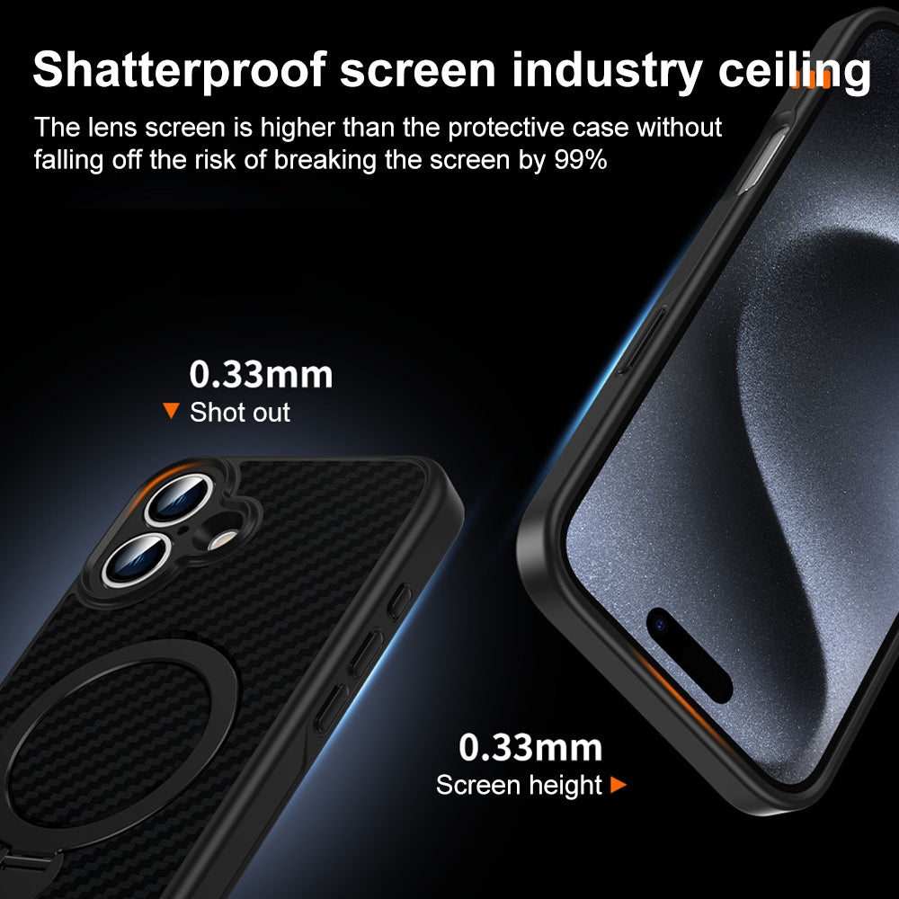 Compatible with iPhone 18 Pro Max & 17 Pro Max Carbon Fiber MagSafe 360 Degree Rotating Holder Phone Case - Black