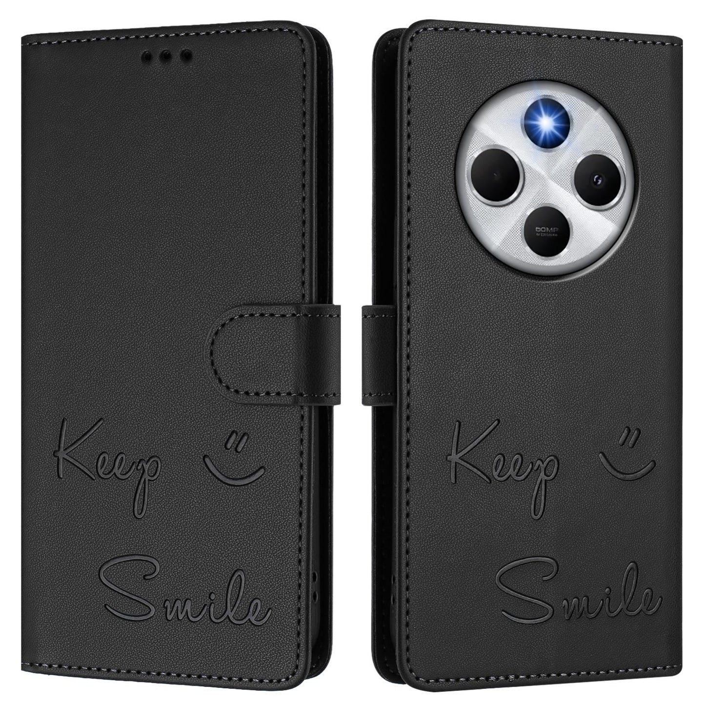 For Redmi 14C 4G Smile Embossing RFID Leather Phone Case(Black)