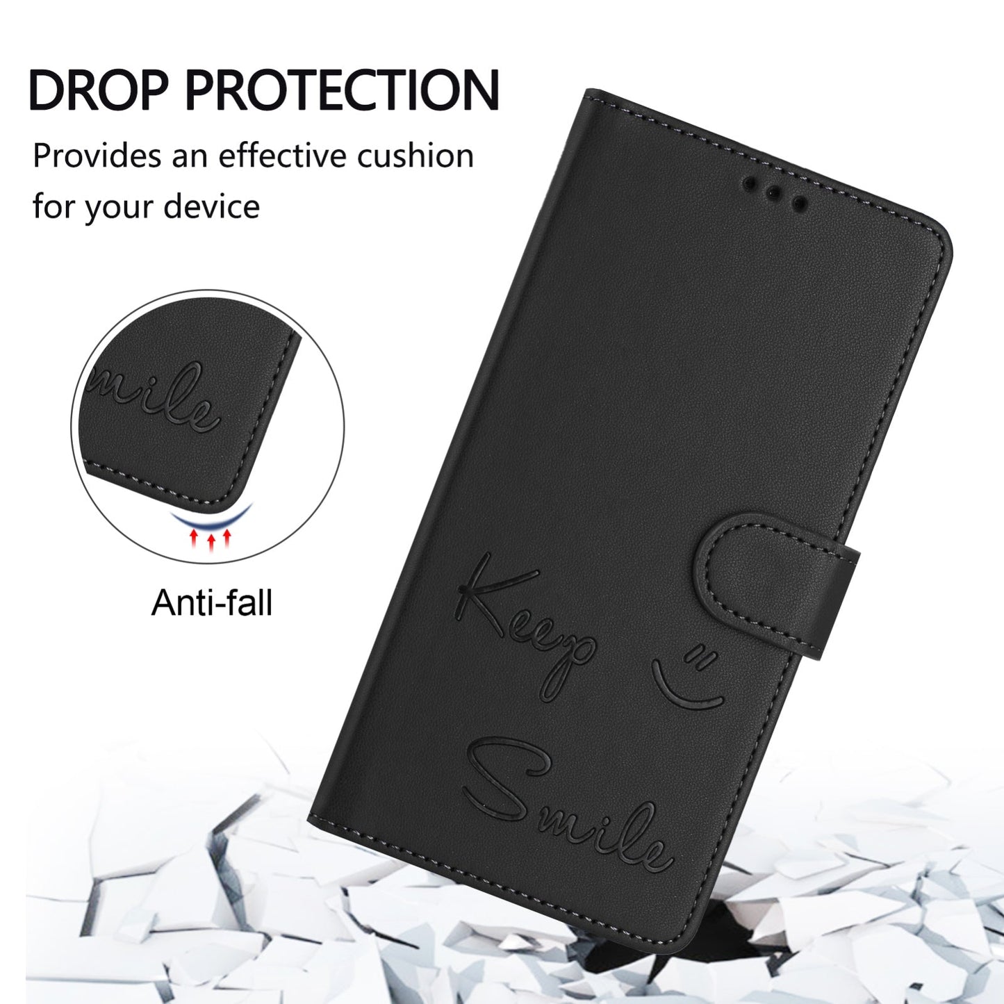 For Redmi 14C 4G Smile Embossing RFID Leather Phone Case(Black)