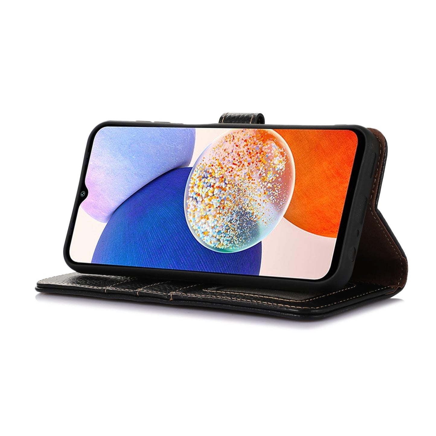 For Redmi 14C 4G Genuine Leather Litchi Texture RFID Leather Phone Case(Black)