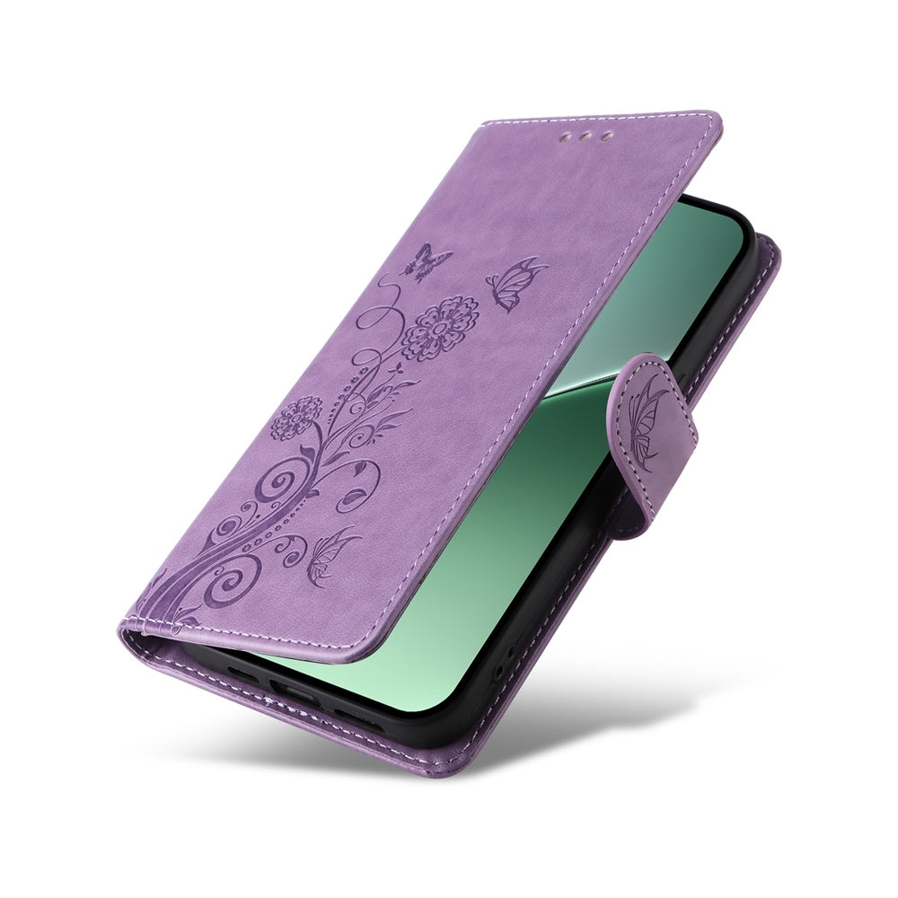 For Xiaomi 15 Pro Embossed Butterfly Flowers Leather Phone Case(Purple)